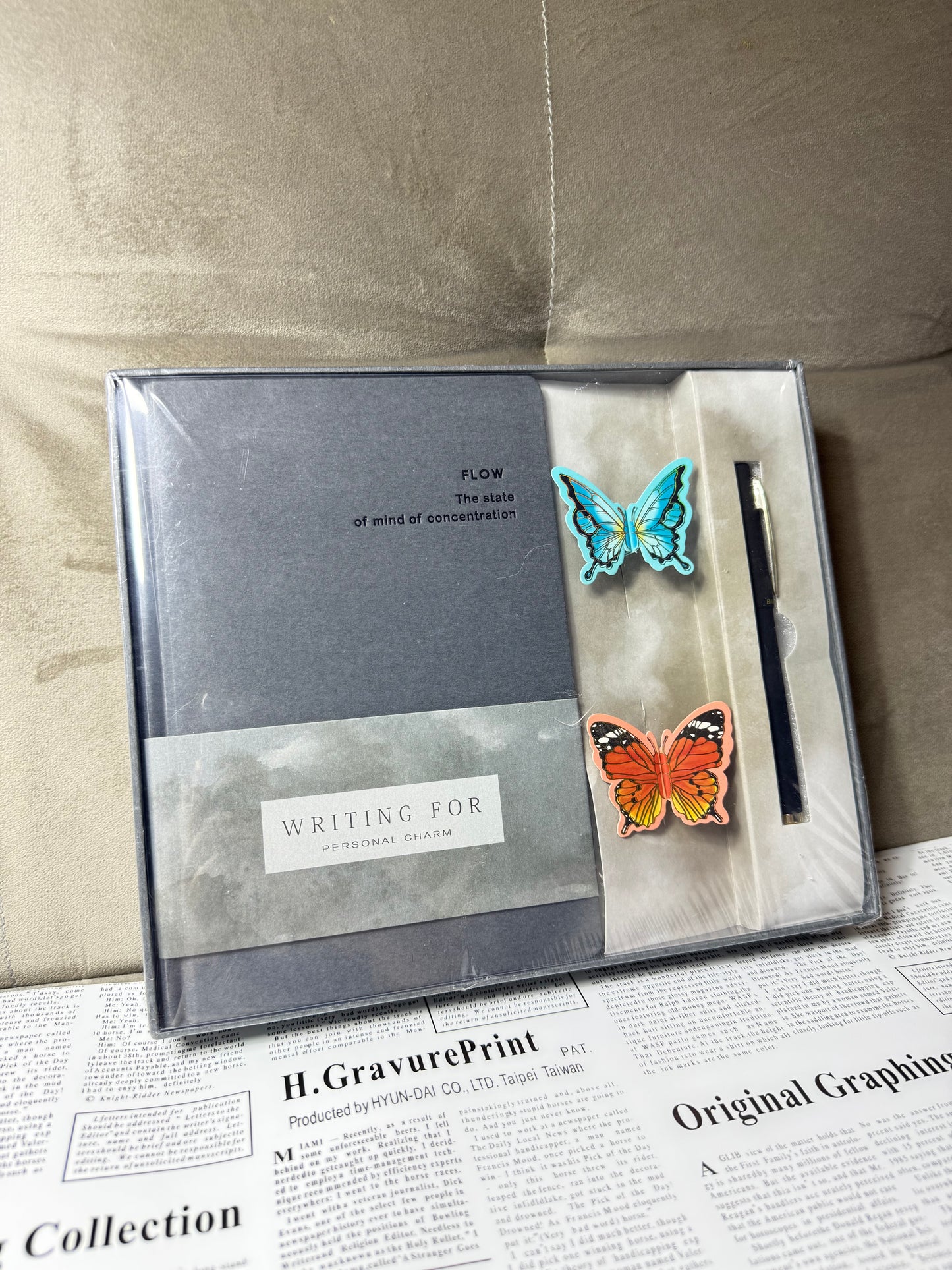 Flow Premium Diary Gift Set | Hardcover Journal with Gel Pen & Butterfly Bookmarks