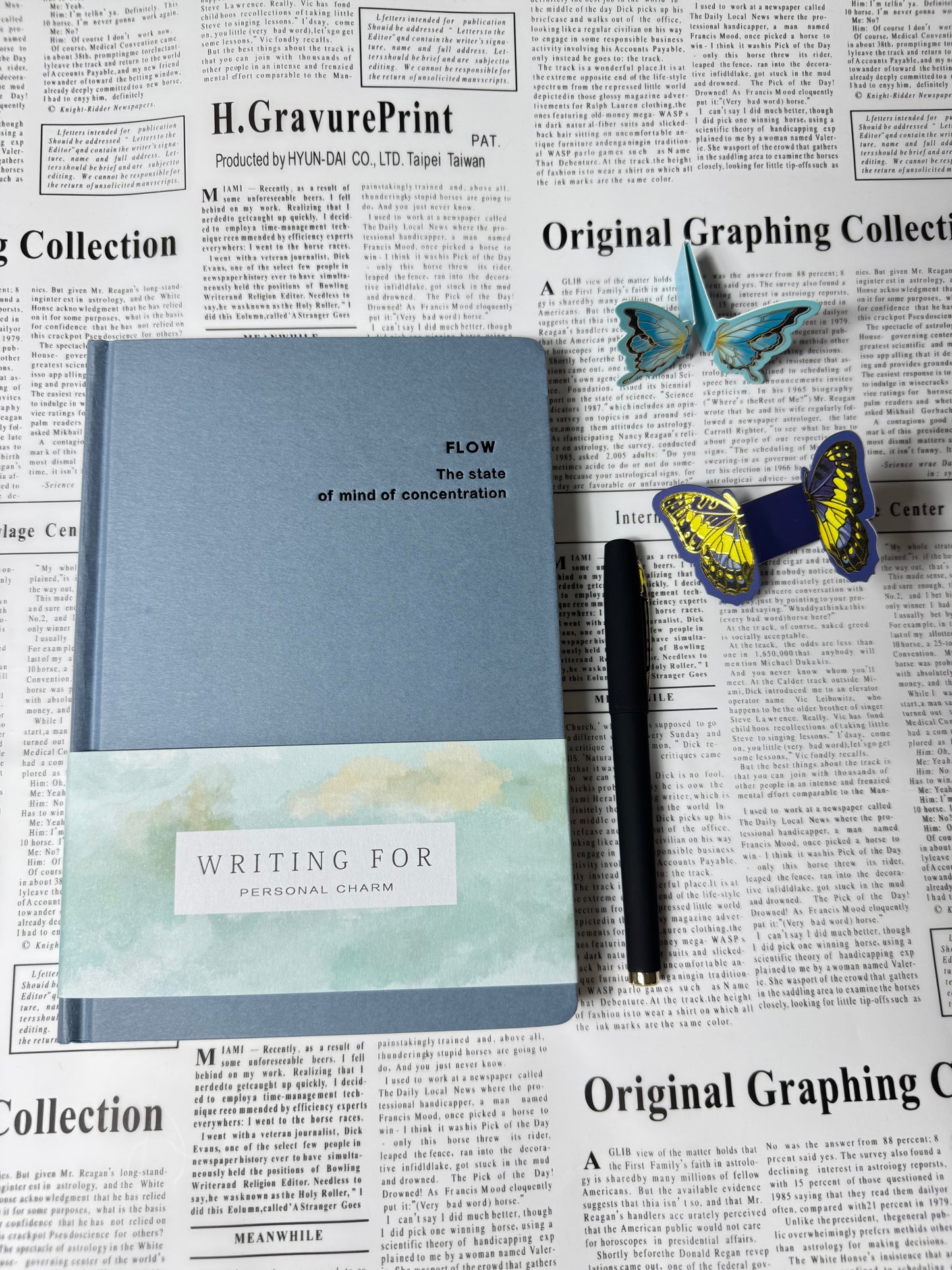 Flow Premium Diary Gift Set | Hardcover Journal with Gel Pen & Butterfly Bookmarks