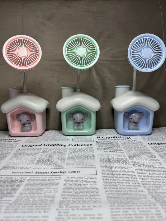 Elephant House Led Desk Fan, Portable Fan Comes with Sharpener & Money Box