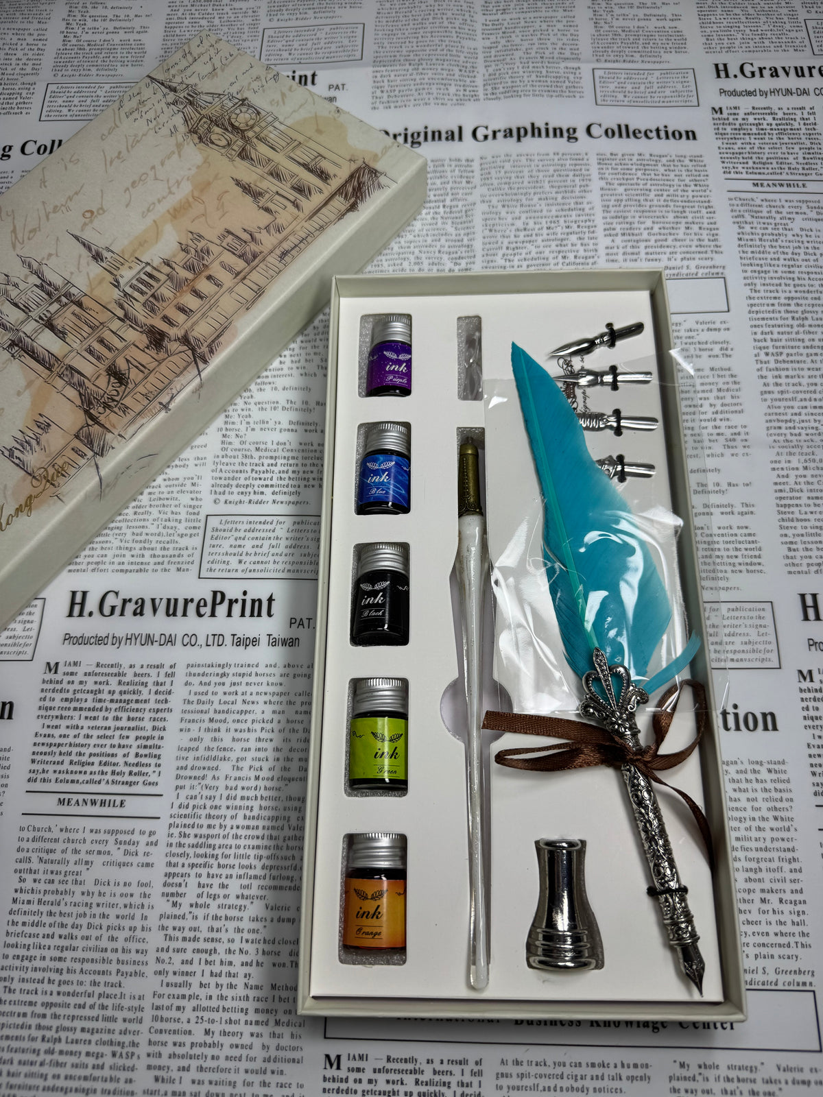 | Turquoise Vintage Quill | Glass Dip Pen | Calligraphy Set |