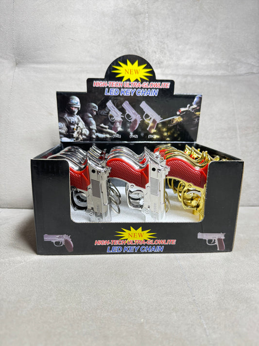 Toy laser, flashlight gun keychain