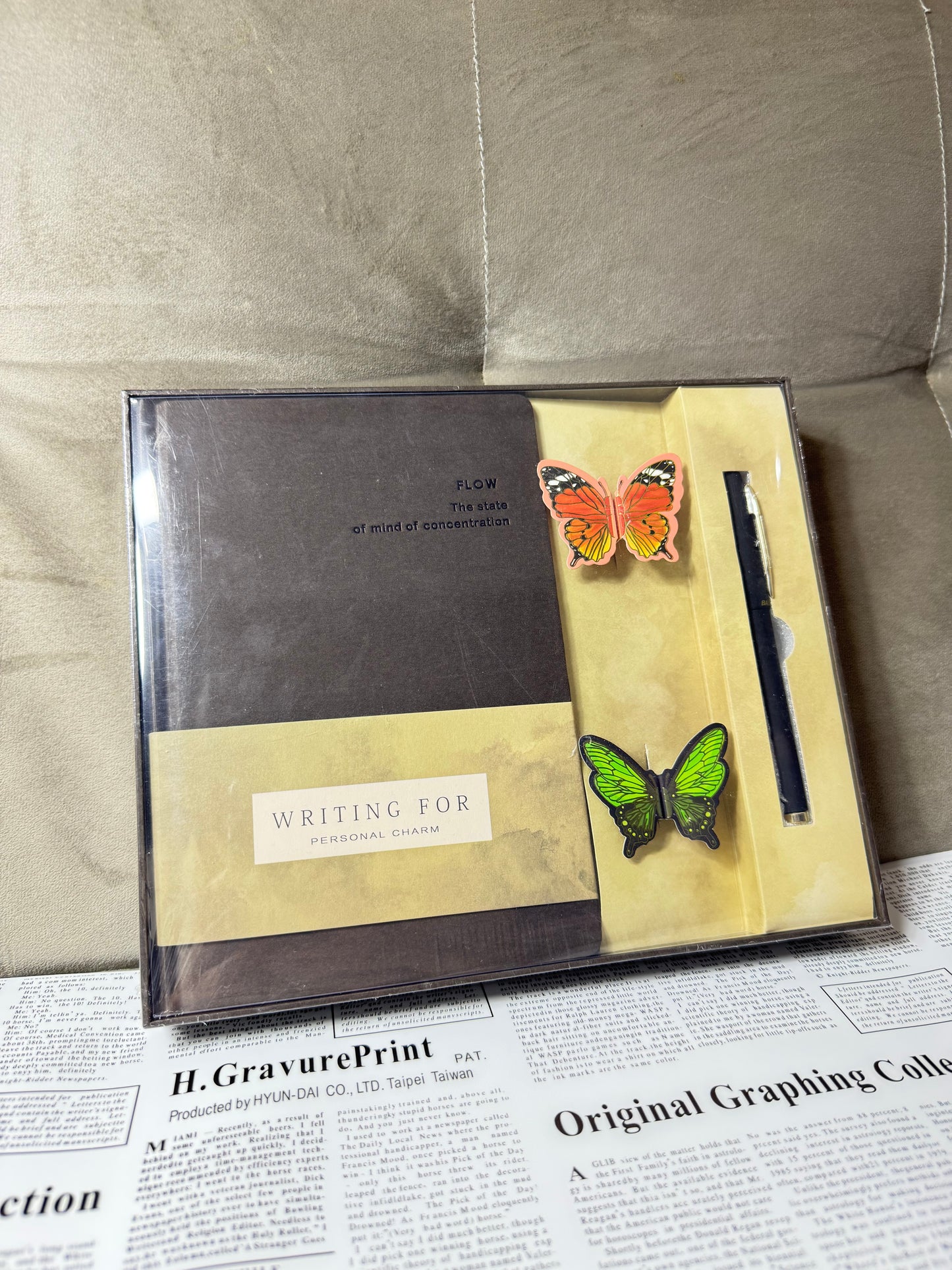 Flow Premium Diary Gift Set | Hardcover Journal with Gel Pen & Butterfly Bookmarks