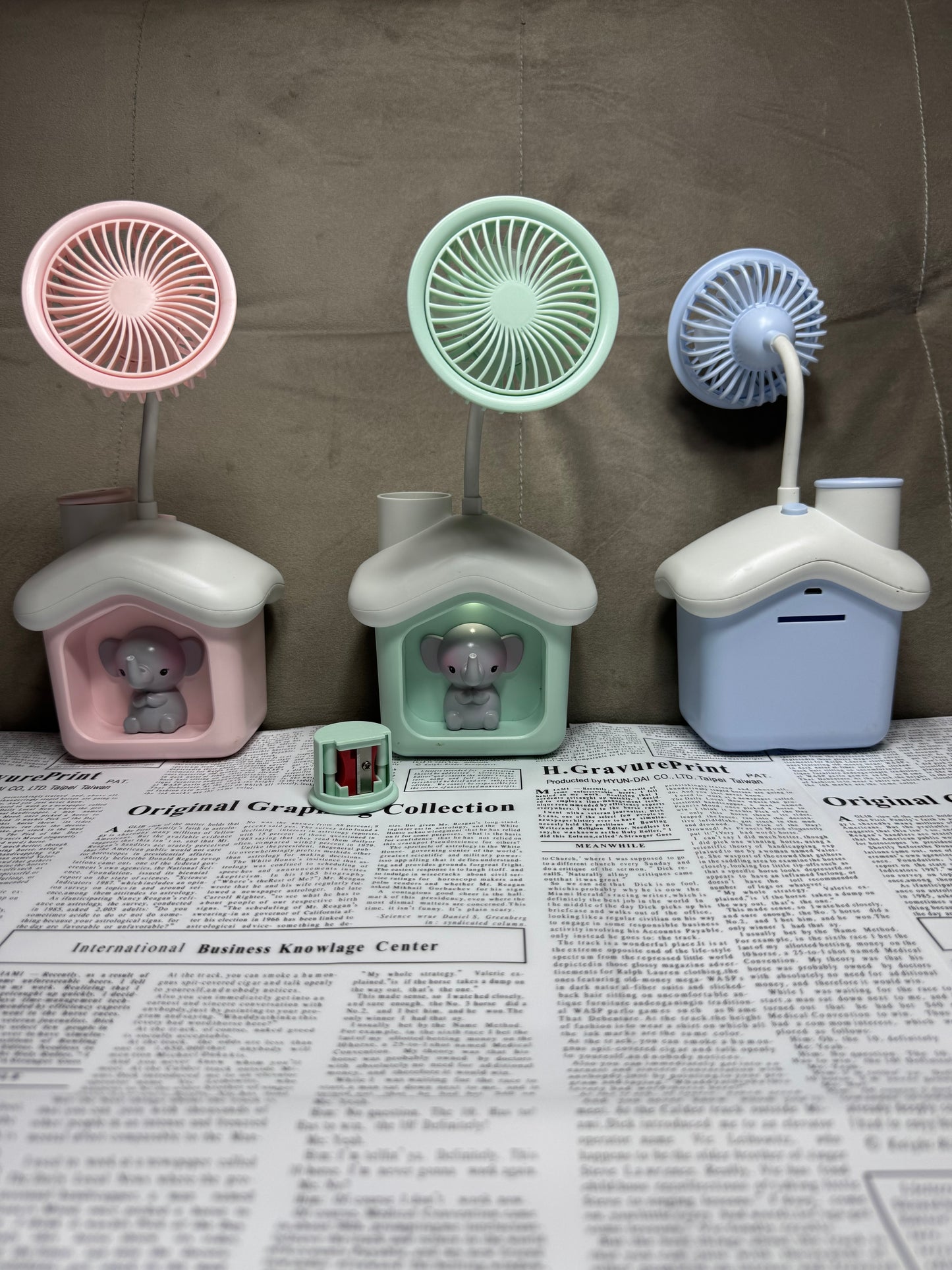 Elephant House Led Desk Fan, Portable Fan Comes with Sharpener & Money Box