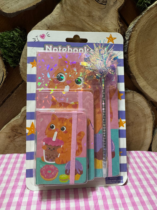 Orange cat 3 Journals with a Pen Gift Set