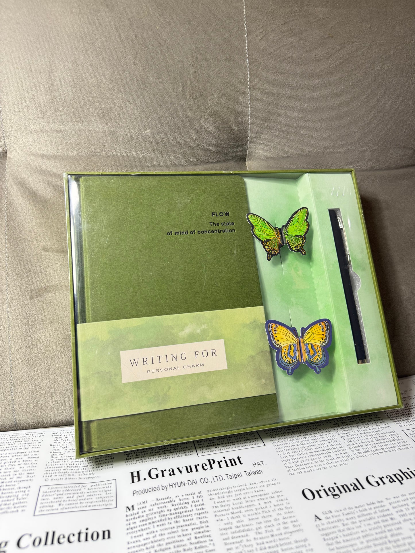 Flow Premium Diary Gift Set | Hardcover Journal with Gel Pen & Butterfly Bookmarks