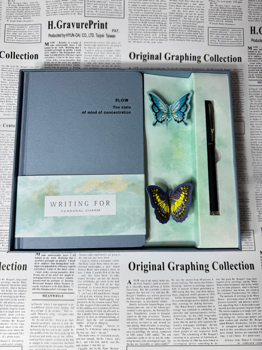 Flow Premium Diary Gift Set | Hardcover Journal with Gel Pen & Butterfly Bookmarks