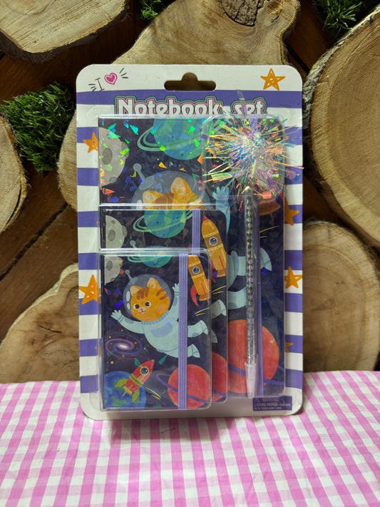 Space Cat 3 Journals with a Pen Gift Set